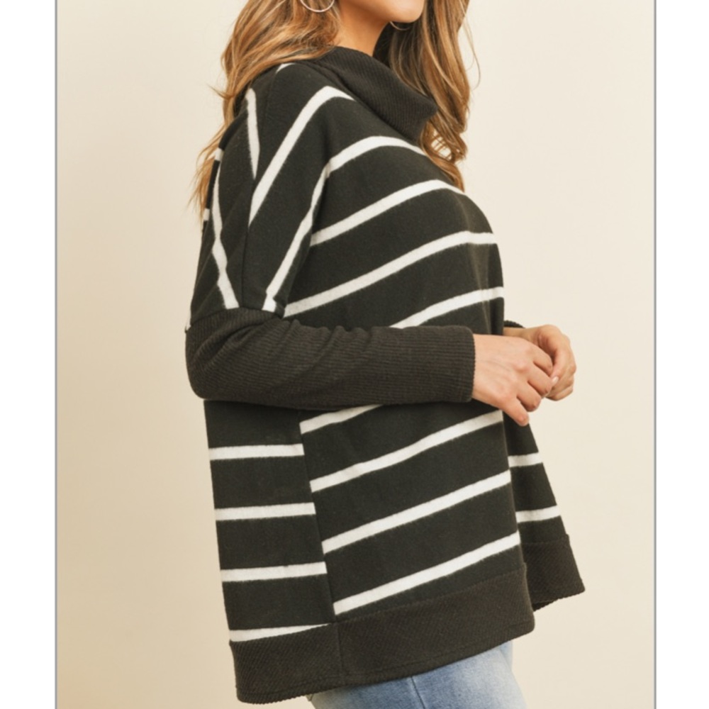 NEW Black White Stripe Cowl Neck Sweater Top - Picture 5 of 5